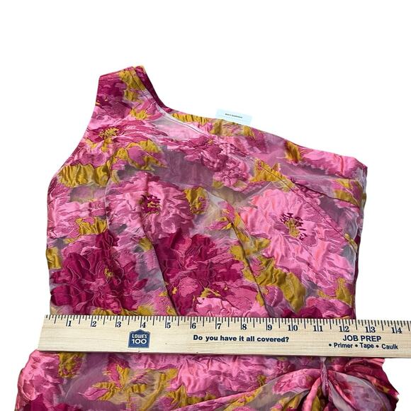 Showpo Brailey Mini Dress Sz 2 One Shoulder Wrap Front Floral Coquette Jacquard - Picture 11 of 12